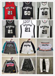 San Antonio''Spurs''Shorts Throwback basketbalshort voor heren, zakbasketbalshirt Tim Duncan 50 David Robinson 1