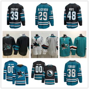 Maillots de hockey San Custom Jose Sharks 41 Vitek Vanecek 44 Vlasic Marc-Edouard 18 Filip Zadina Fabian Zetterlund Mackenzie Blackwood Thomas Bordeleau Kyle Burroughs