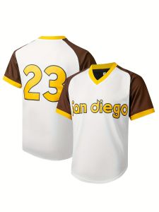 San Diego # 23 T-shirt de maillot de baseball pour hommes imprimés pour le confort quotidien et la respirabilité, Jersey d'entraînement du jeu