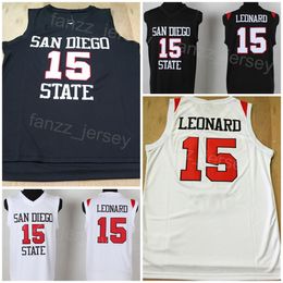 San Diego State College 15 Kawhi Leonard Jersey Camiseta de la Universidad de baloncesto Todo cosido Color del equipo Negro Blanco Para los fanáticos del deporte Camisa transpirable Bordado NCAA
