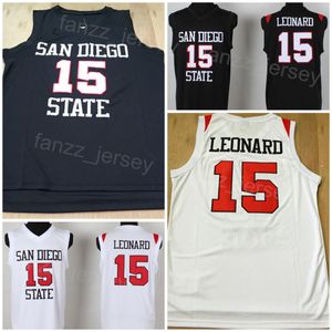 San Diego State College 15 Kawhi Leonard Jersey Basketball University Shirt All gestikte teamkleur Zwart Wit voor sportfans Ademend Shirt Borduurwerk NCAA
