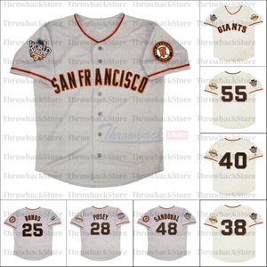 Camisetas retro San Francisco 2002 2010 y 2012 55 Tim Lincecum 25 Barry Bonds 40 Madison Bumgarner 28 Buster Posey