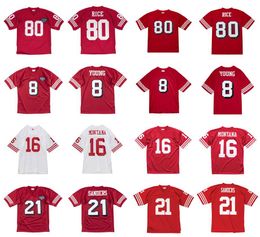 San Francisco''49ers''Cosido camiseta de fútbol 80 Jerry Rice 16 Joe Montana 21 Deion Sanders 8 Steve Young Mitchell y Ness hombres camisetas S-3XL