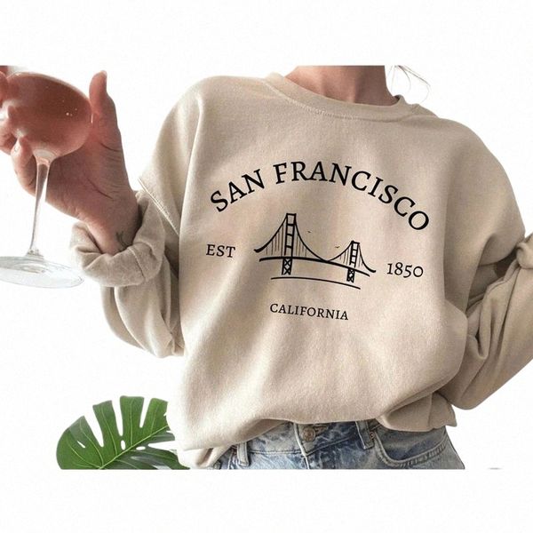 San Francisco Golden Gate Bridge Impresión Sudadera Otoño Invierno Vintage Tallas grandes Jersey Ropa de mujer California Tops x1r7 #