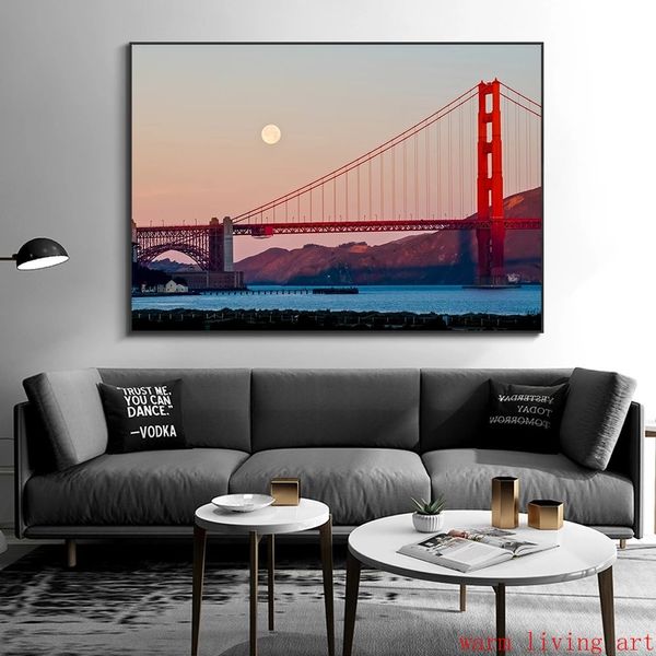 Carteles y estampados de paisajes de San Francisco Pintura Pintura Pintura Imágenes de pared para la sala de estar Decoración del hogar