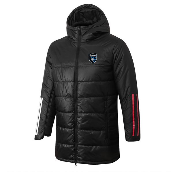 San Jose Earthquakes Parkas de plumón para hombre Abrigo con capucha antes del partido de invierno Abrigo de algodón de invierno Cremallera completa Deporte de ocio Sudadera cálida al aire libre