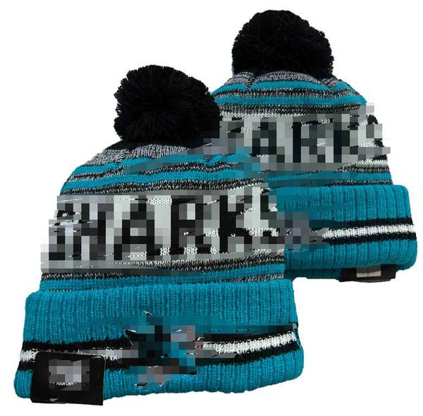 SAN JOSE Fashion SHARKS Beanie Chapeaux tricotés Équipes sportives Baseball Football Basketball Bonnets Casquettes Femmes Hommes Pom Mode Hiver Top Caps Sport Knit Hats