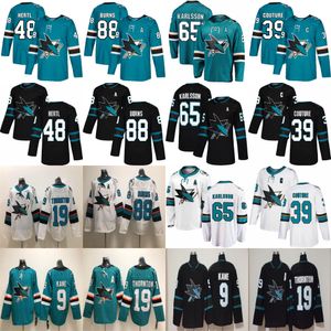 Camisetas de hockey de los San Jose Sharks 88 Brent Burns Jersey 65 Erik Sson 39 Logan Couture 19 Joe Thornton Evander Kane Tomas Hertl Ed