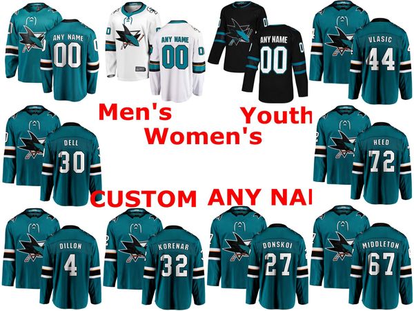 Jerseys de San Jose Sharks Marc-Edouard Vlasic Jersey Aaron Dell Martin Jones Josef Korenar Jerseys de hockey de hielo blanco