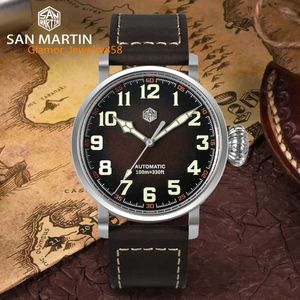 San Martin 44.5 mm Hombres Pilot Watch Vintage simple YN55A Relojes mecánicos automáticos Patrón de fuego Dial 10bar Diver