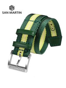 San Martin Hoge kwaliteit kleurrijke nylon band gesplitst leermateriaal 20 mm universeel type horlogeband 316L roestvrijstalen gesp 240315