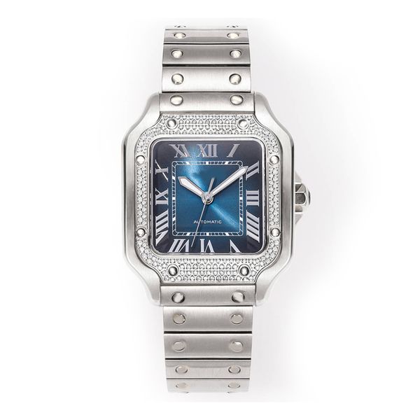 Reloj San tos square para hombre con diamantes, relojes para hombres y mujeres, parejas, acero inoxidable 904, 2813, mecánico, automático, resistente al agua, cristal de zafiro, reloj de 40 mm AAAA