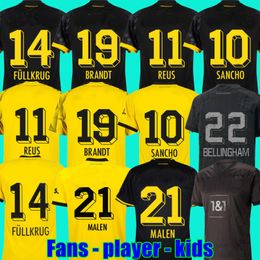 Sancho 23 24 Camisetas de fútbol REUS DORTMUNDs Borussia Soccer HALLER Camiseta de fútbol BELLINGHAM NEONGELB HUMMELS BRANDT Hombres Niños Kit especial Todo negro Maillot de Foot