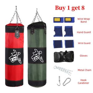 Sand Bag 60cm 80cm 100cm 120cm Empty Boxing Sand Bag Hanging Kick Sandbag Boxing Training Fight Karate Sandbag With Gloves Wrist Guard 230808