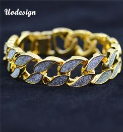 Sand Blast Bracelet Cuban Chain Link Alloy Iced Out Hip Hop Gold Silver Tone Heavy Mens Bracelet6183866