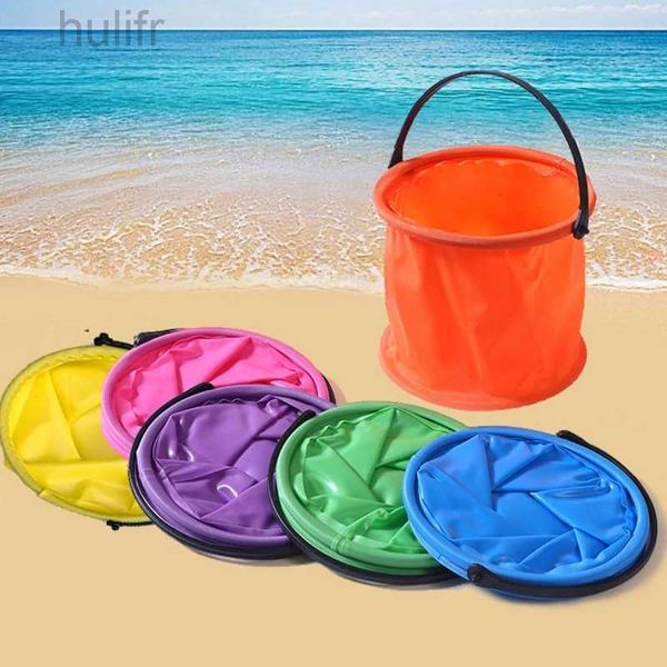 Sand Play Water Fun 12x14 cm Plegable Cubo de arena Herramienta de jardín portátil Bucket Beach Beach Fight Activity Game Juguete para niños Family Carry D240429