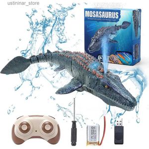 Sand Play Water Fun 2.4G Dinosaurio de control remoto para niños Mosasaurus Toyadores de buceo Barco con agua de aerosol ligera para la piscina Baño de baño Juguetes L416