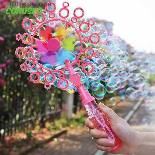 Sand Play Water Fun 2023 New Windmill Soap Bubble Machine Stick Childrens Blowing Bubbles juguetes para niñas Juegos de bodas de cumpleaños de niñas L47