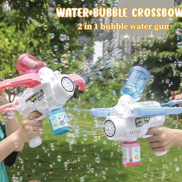 Sable Play Water Fun 2in1 Machine à bulles électrique Arbalète Souffleur à bulles automatique avec récipient Bulles de savon Bazooka Maker Pistolet à eau Jouet d'extérieur L240312