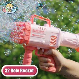 Jeu de Sable Eau Amusant Pistolet à Bulles 32 Trous Jouet pour Enfants Fusée Machine à Bulles de Savon Souffleur Automatique Pomperos Portables avec Jouet léger pour Enfants Cadeau