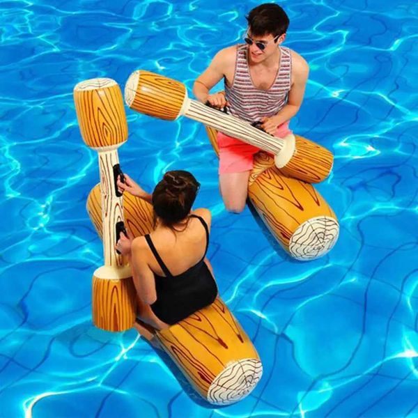 Sand Play Water Fun 4 piezas/conjunto de juguetes flotantes de piscina innovadores juegos de deportes de agua troncos de madera balsas de troncos de doble tiro inflables para fiestas Q240517