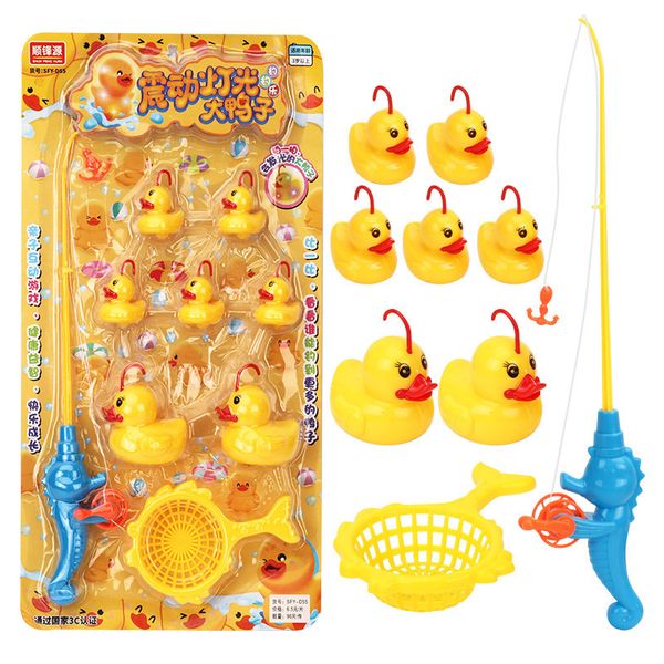 Sand Play Water Fun 9pcs / set Juego de pesca Inducción Pato luminoso Piscina Juguetes de baño Interactivo para niños Regalos 230711