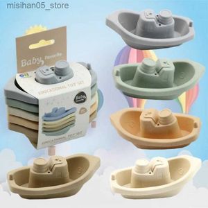 Sable Player Water Fun Baby Shower Stacking Boating Boat colored Early Education Intelligent Gift Boat Empilage Cup Pliage Tower Baby Toy Q240426