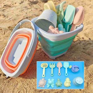 Jeu de sable eau amusant plage jeu de sable ensemble d'eau seau pliant jouets d'été pour enfants enfants accessoires de jeu de plein air couleur aléatoire 240402