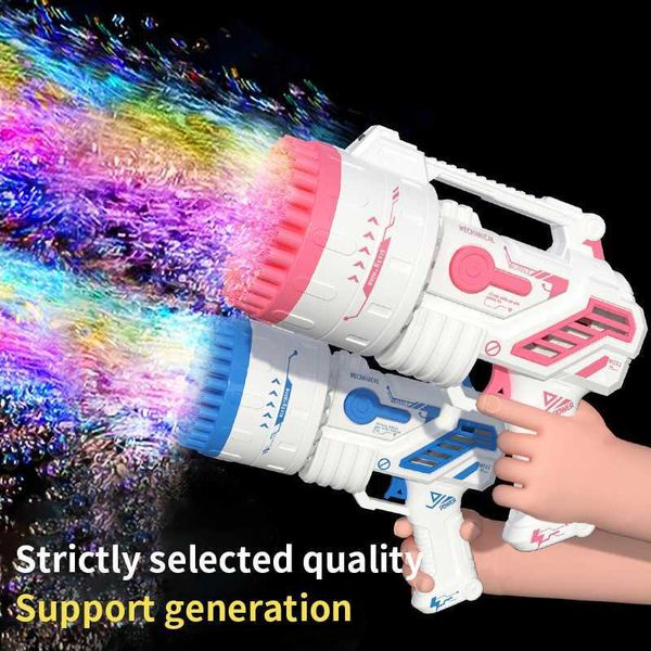 Sand Play Water Fun Bubble Gun Juguetes para niños Eléctrico Automático Cohete de jabón Máquina de burbujas Fiesta de bodas al aire libre Juguete Luz LED Niños Regalos de cumpleaños R230620