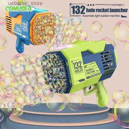 Sand Play Water Fun Bubble Gun Machine 132 Holes Rocket Soap Blower Automatic con juguetes ligeros para niños Regalos para niños Regalos para al aire libre Niños de boda L47