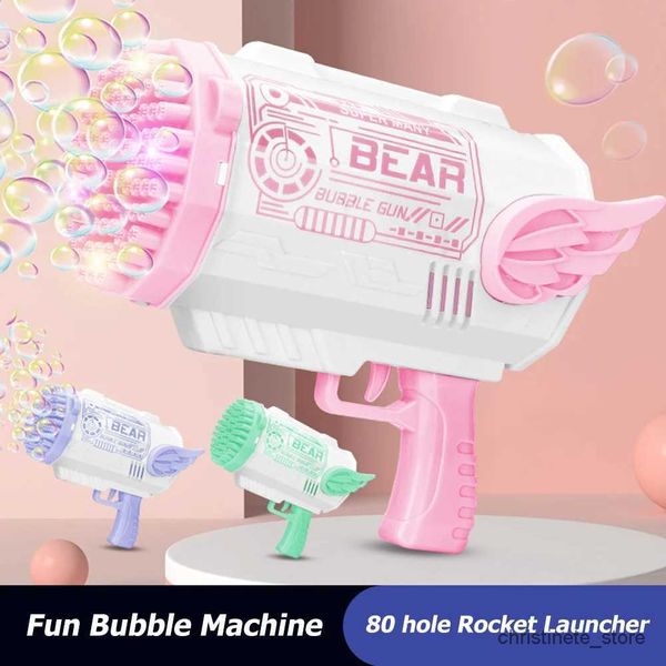 Pistolet à bulles amusant pour jeux de sable, 80 trous, souffleur de bulles de savon électrique automatique pour enfants, jeux d'été en plein air, jardin, cadeau d'anniversaire pour garçons