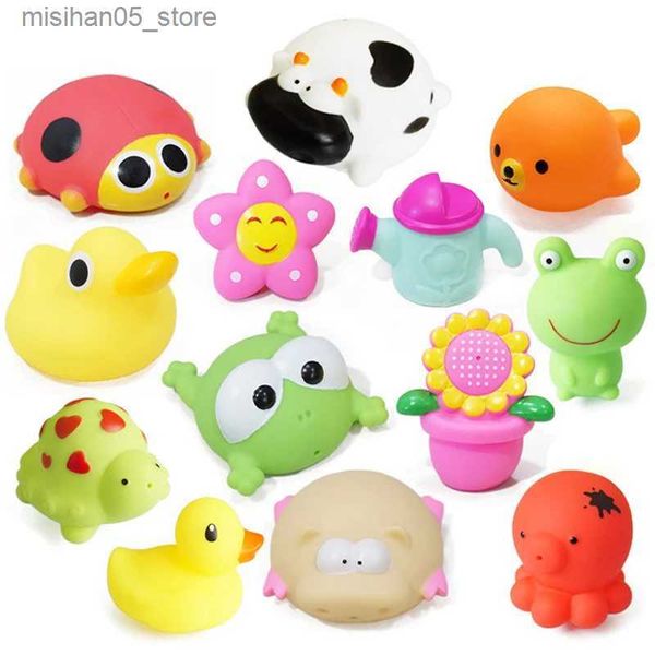 Sable Player Water Fun Cartoon Animal Duck Baby Shower Bouchon Jouet Spary Colorful Soft Rubber Game Swimming Water Toy Q240426