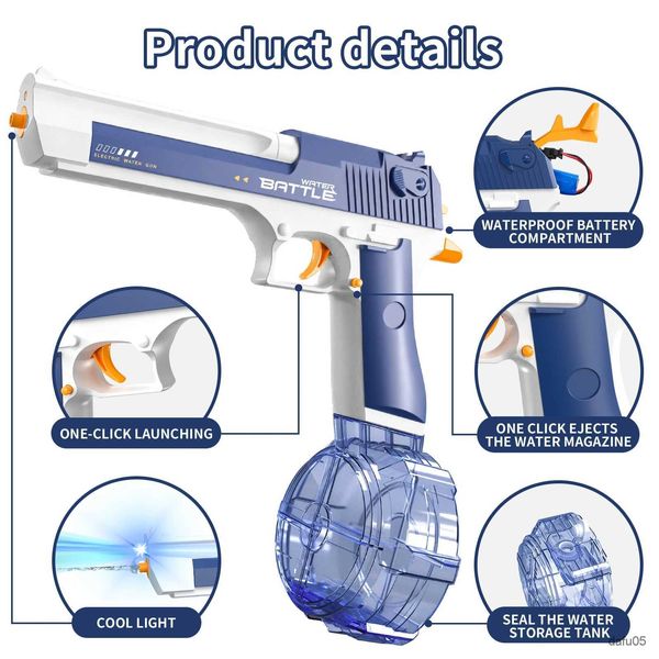 Sand Play Water Fun Pistola de agua eléctrica Desert Eagle Pistolas de agua automáticas recargables de hasta 32 pies Juguetes de verano al aire libre para niños adultos Piscina Playa