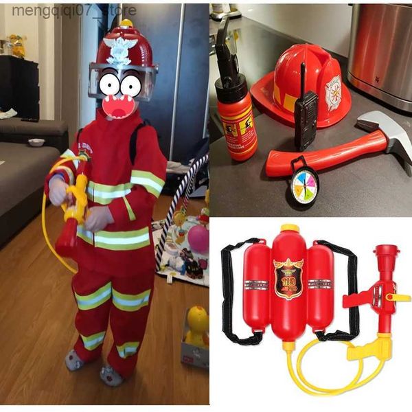 Juego de arena Diversión acuática Bombero Niños Uniforme Tienda de campaña Sam Cosplay Niños Bombero de lujo Pistola de agua 6 piezas Conjunto de juguetes Niño Niña Disfraz de Halloween Regalo L240312