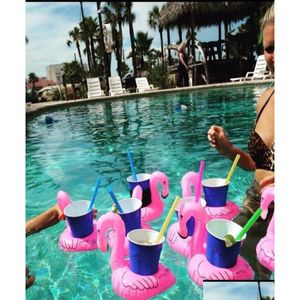 Sable Play Water Fun Gonflable Flamingo Boissons Porte-gobelet Piscine Flotteurs Bar Coasters Dispositifs de flottaison Enfants Bain Jouet Petite Taille Dhigl