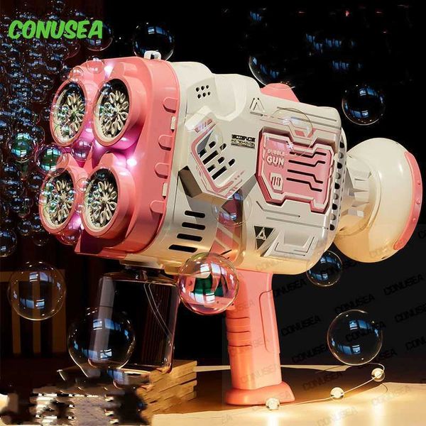 Sand Play Water Fun Kids Automático Pistola de burbujas eléctrica Rocket Bubble Machine Blower Maker Jabón Pistola de burbujas de agua con LED Juguete para niños Boda L240307