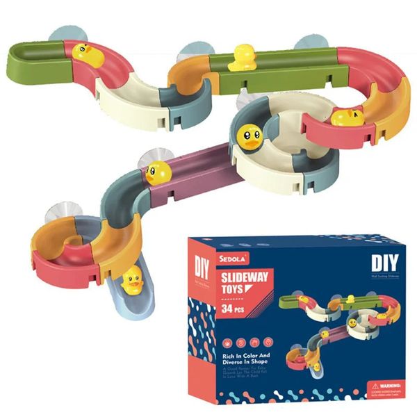 Juego de arena Diversión en el agua Juguetes de baño para niños Ventosa de pared Pistas de montaje Patos amarillos Manera de deslizamiento Bañera de baño Juegos de baby shower Juego de juguetes 231017