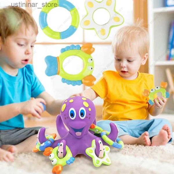 Sand Play Water Fun Octopus Bath Toy avec 5pcs Hoopla Anneaux flottants Purple Soft Rubber Interactive Early Education Kids ing L416