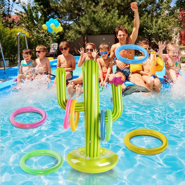 Sable jouer à l'eau accessoires de piscine en plein air gonflable Cactus anneau lancer jeu ensemble flottant piscine jouets plage fête fournitures barre de fête voyage 230613