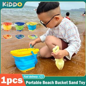 Sand Play Water Fun draagbare strand emmer zandspeelgoed opvouwbare opvouwbare multi -doele siliconen emmer draagbare strand emmer zandspeelgoed geen schop 3 kleur d240429