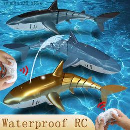 Sable Player Water Fun Remote Control Sharks Toy for Boys Kids Girls Rc Fish Animaux Robot Piscine Water Place Play Sand Bath Toys 4 5 6 7 8 9 ANS Q240426