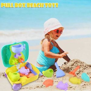 Sand Play Water Fun Sand Play Water Fun Mini Portable Beach Toy Set voor kinderen met HandCart Box Summer Outdoor Games Beach WX5.22456