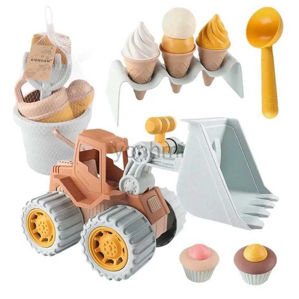 Jeu de sable amusant d'été pour enfants, jouets de plage de sable, Simulation de gâteau à la crème glacée, modèle Bulldozer, seau de plage, paille de blé, jeu de bord de mer, jeu d'eau de sable 240402