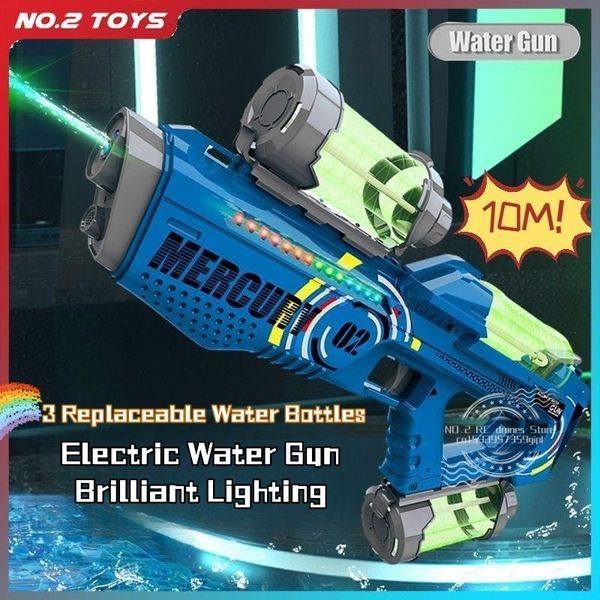Sable jouer à l'eau amusant été entièrement automatique pistolet à eau électrique avec lumière rechargeable tir continu jeu de fête enfants espace éclaboussures jouet garçon cadeau 230609