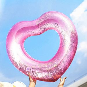 Zand speel water leuk zomer opblaasbaar roze hartvormige pailletten zwemring voor kinderpool feestjes speelgoed buiten drijvende mat cirkelvormige dik Q240517