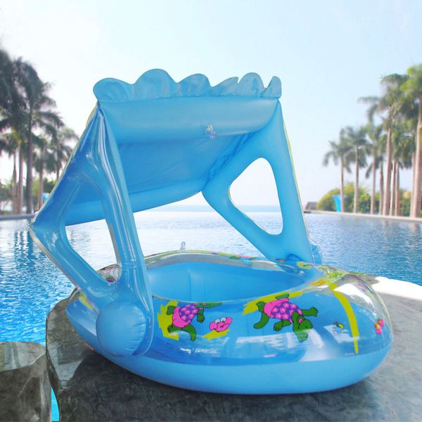 Juego de arena, diversión acuática, anillo de natación inflable de verano, juguetes de entrenamiento de barco de natación para niños pequeños, asiento de piscina para niños con dosel 230605