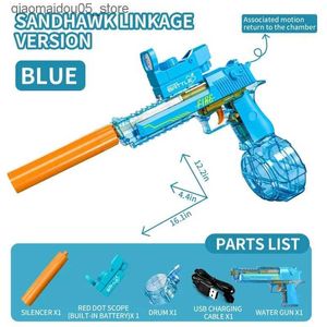 Sable Player Water Fun Summer Desert Eagle Eagle Water Gun Full Automatic Electric Shooting Water Gun Toy Childrens Outdoor Beach Fighting Fighting Toy Q240415