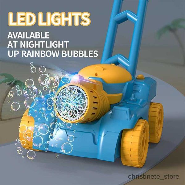 Sand Play Water Fun Tank Bubble Gun Trolley para niños Máquina electrónica automática de burbujas de jabón de 10 orificios con luces Juego al aire libre Push Walker Toys Boys