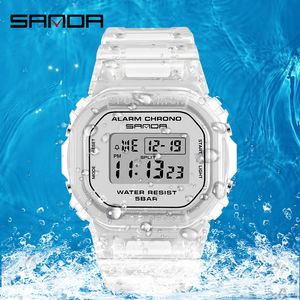 Sanda 2023 Heet Verkoop Waterdicht Digitaal Horloge Unieke Transparante Hars Band Multifunctionele Mannen Horloge Relogio Digital 2009