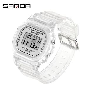 SANDA Mode Sport Frauen Transparent strap LED Digital Uhr Damen Elektronische Uhr Reloj Mujer Relogio Feminino 2009 201217213y